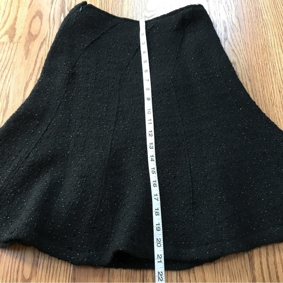 Vintage 90's Etam Black Wool Blend Textured Ruffle Hem A-line Flare Skirt - Picture 8 of 16